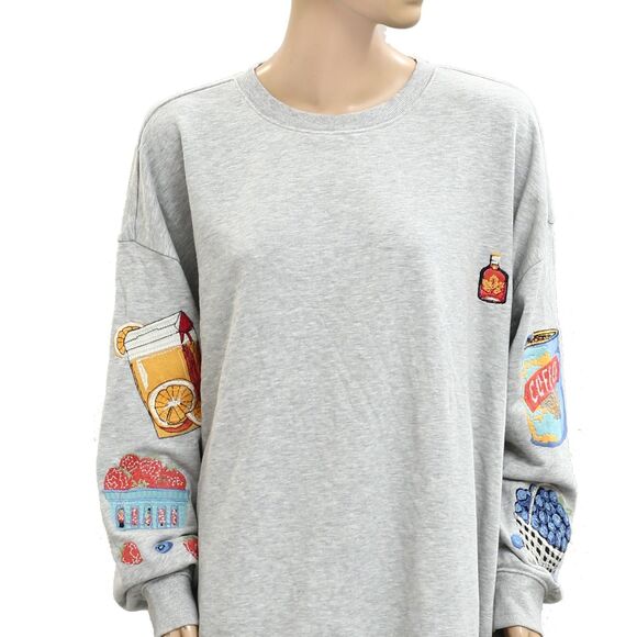 By Anthropologie Embroidered Crew-Neck Sweatshirt Top Oversized Cotton S 283674 - Picture 10 of 13